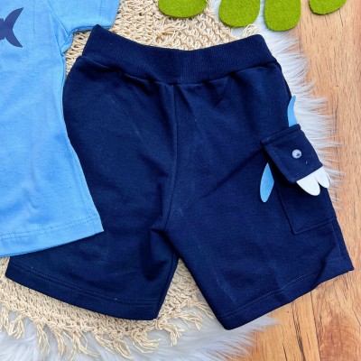 Conj. Camiseta Shark e Bermuda Interativa - Azul 